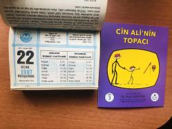 22 Ocak 1987 hediyelik orijinal Diyanet takvim yaprağı (Cin Ali kitabı hediyeli:)