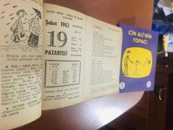 19 Şubat 1962 hediyelik orijinal Ajans Türk takvim yaprağı (Cin Ali kitabı hediyeli:)
