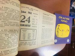 24 Şubat 1962 hediyelik orijinal Ajans Türk takvim yaprağı (Cin Ali kitabı hediyeli:)