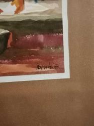 İBRAHİM İMZALI SULUBOYA HAMUR AÇAN KADIN TABLOSU...