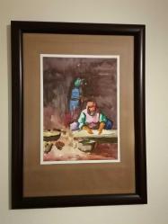 İBRAHİM İMZALI SULUBOYA HAMUR AÇAN KADIN TABLOSU...