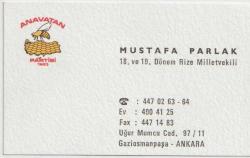 Efemera - Kartvizit: Mustafa Parlak - Anavatan Partisi 18. ve 19. Dönem Rize Milletvekili - kitantik - kitaLog