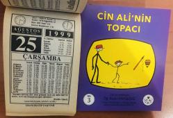 25 Ağustos 1999 hediyelik orijinal İmam Hatip takvim yaprağı (Cin Ali kitabı hediyeli:)