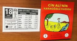 18 Mart 1999 hediyelik orijinal Diyanet takvim yaprağı (Cin Ali kitabı hediyeli:)