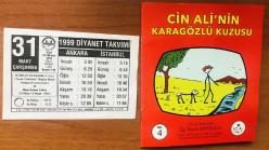 31 Mart 1999 hediyelik orijinal Diyanet takvim yaprağı (Cin Ali kitabı hediyeli:)