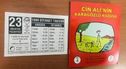 23 Ağustos 1999 hediyelik orijinal Diyanet takvim yaprağı (Cin Ali kitabı hediyeli:)