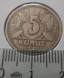 1943 BEŞ 5 KURUŞ ORİJİNAL MADENİ NİKEL N1İ1K1E NADİR