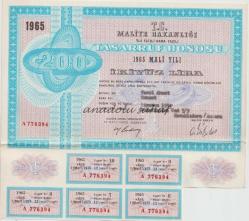 Maliye Bakanlığı Nama Yazılı Tasarruf Bonosu 1965 Mali Yılı İki Yüz Lira