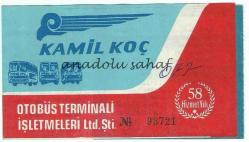 Otobüs Bileti: Kamil Koç Otobüs Terminali İşletmeleri Yolcu Bileti No. 93721 - 58. Hizmet Yılı / Bursa Uludağ Gazozu Reklamlı 1984