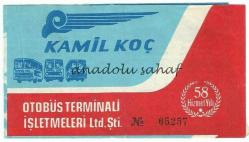 Otobüs Bileti: Kamil Koç Otobüs Terminali İşletmeleri Yolcu Bileti No. 65257 - 58. Hizmet Yılı / Bursa Uludağ Gazozu Reklamlı 1984