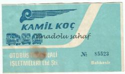 Otobüs Bileti: Kamil Koç Otobüs Terminali İşletmeleri Yolcu Bileti No. 85523 - Balıkesir 1983