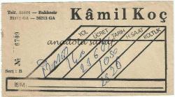 Otobüs Bileti: Kamil Koç Yolcu Bileti No. 6709, 1984