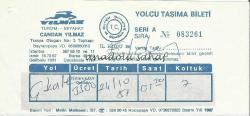 Efemera - Otobüs Bileti: Yılmaz Turizm Seyahat Yolcu Taşıma Bileti No. 083261, 1987 - kitantik - kitaLog