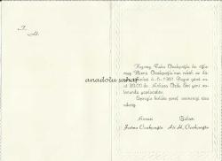 Posta Pullu, Damgalı Zarf İçinde Düğün Davetiyesi - Ankara Ordu Evi, 4 Haziran 1961
