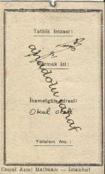 Kara Harp Okulu Kimlik Kartı, 1 Ekim 1957