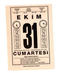 31 Ekim 1998 Takvim Yaprağı Doğum Günü Hediyesi