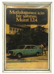 Efemera - Eski Bakkal - Murat 124 ''Hesaplı Otomobil '' Çerçeveli Reklam Afişi AOB801 - kitantik - kitaLog