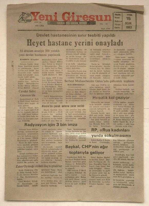 Yeni Giresun Gazetesi 15 Ocak 1993 - Devlet Hastanesinin Sınır Tesbiti  Yapıldı GZ2751 - Efemera - kitantik | #873210523913