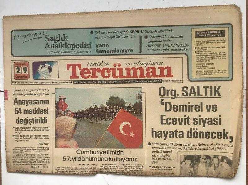 Tercüman Gazetesi 29 Ekim 1980 - Cumhuriyetimizin 57. Yıldönümünü Kutuyoruz  GZ8252 - Efemera - kitantik | #873210510115