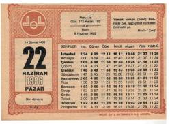 Efemera - 22 Haziran 1986 Takvim Yaprağı EFM1023 - kitantik - kitaLog