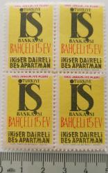 1955 TÜRKİYE İŞ BANKASI BAHÇELİ 15 EV İKRAMİYE MNH DÖRTLÜ BLOK VİNYETİ DFT