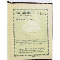 Türkiye Cumhuriyeti Adliye Vekaleti - 1933 tarihli Evlenme Cüzdanı  / Efemera