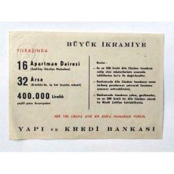 Yapı ve Kredi Bankası Yılbaşı ikramiyeleri kart reklam - Efemera