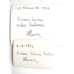 Sivas lisesi 1952 tarihli 2 adet fotoğraf / 9x14 ve 6x8 cm. Fotoğraf