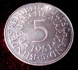 Nümismatik - Almanya Gümüş 5 Mark 1951- 11,20 Gr - 11041C