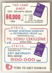 TÜRK TİCARET BANKASI YAĞCAMİİ ŞUBESİ REKLAM KARTI...