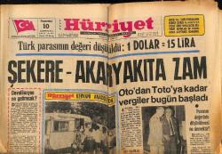 Efemera - Hürriyet Gazetesi 10 Ağustos 1970 - Türk Parasının Değeri Düşürüldü : 1 Dolar = 15 Lira  GZ77780 - kitantik - kitaLog