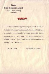 1948 ÖZEL ŞİŞLİ TERAKKİ LİSESİ ANTETLİ YAZI...