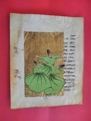 Minyatür : Eski El Yazma Yaprağına Mevlevi Semazenler Minyatürü