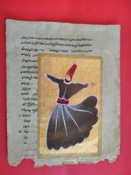 Minyatür : Eski El Yazma Yaprağına Mevlevi Semazen Minyatürü