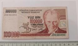 7.EMİSYON 100.000 LİRA ATATÜRK'ÜN DOĞUM VE ÖLÜM TARİHLİ ÖZEL SERİLİ ORJİNAL KAĞIT PARA ÇOK ÇOK NADİR