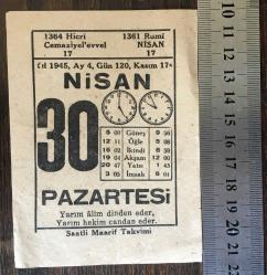 Efemera - 30 Nisan 1945 Takvim Yaprağı - kitantik - kitaLog