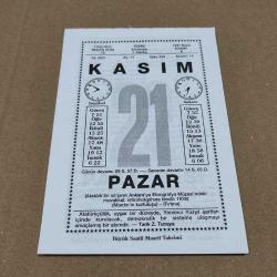 Efemera - 21 kasım 2021 takvim yaprağı (büyük saatli maarif takvimi) - kitantik - kitaLog