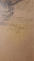 P.Ç. imzalı,  Akordiyon Çalan Asker, Kağıt Üzeri Kara Kalem, 1966.