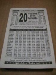 Efemera - 20 temmuz 2016 takvim yaprağı (türkiye takvimi) - kitantik - kitaLog