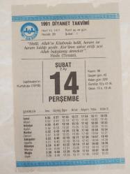 Efemera - 14 ŞUBAT 1991 TAKVİM YAPRAĞI - DOĞUM GÜNÜ HEDİYESİ - kitantik - kitaLog