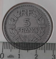 1947 FRANSA 5 FRANK B HARFLİ ORİJİNAL MADENİ PARASI RR2Y2 NADİRDİR