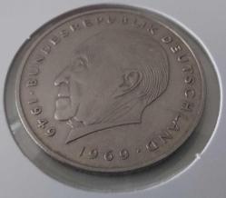 1969 ALMANYA 2 DEUTSCHE MARK ORİJİNAL MADENİ PARASI ÇİL DD2BB2 NADİRDİR