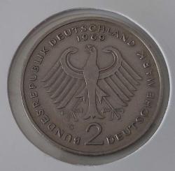 1969 ALMANYA 2 DEUTSCHE MARK ORİJİNAL MADENİ PARASI ÇİL DD2BB2 NADİRDİR