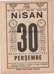 30 Nisan 1970 / Büyük Saatli Maarif Takvimi