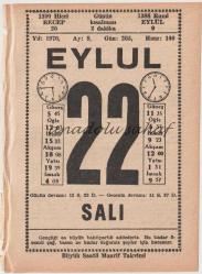 22 Eylül 1970 / Büyük Saatli Maarif Takvimi