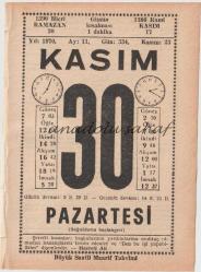30 Kasım 1970 / Büyük Saatli Maarif Takvimi