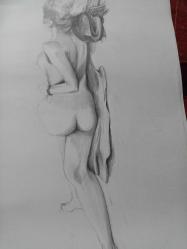 İmzasız Nü karakalem desen çalışması