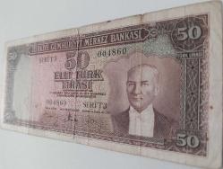 5.EMİSYON 4.TERTİP 50 TÜRK LİRASI SERİ T3 004860 SERİ NOLU NATÜRELDİR SERİNİN NADİRİ 2023 KATALOK DEĞERİ; 400 DOLAR