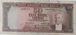 5.EMİSYON 4.TERTİP 50 TÜRK LİRASI SERİ T3 004860 SERİ NOLU NATÜRELDİR SERİNİN NADİRİ 2023 KATALOK DEĞERİ; 400 DOLAR