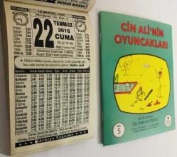 22 Temmuz 2016 hediyelik orijinal Türkiye takvim yaprağı (Cin Ali kitabı hediyeli:)